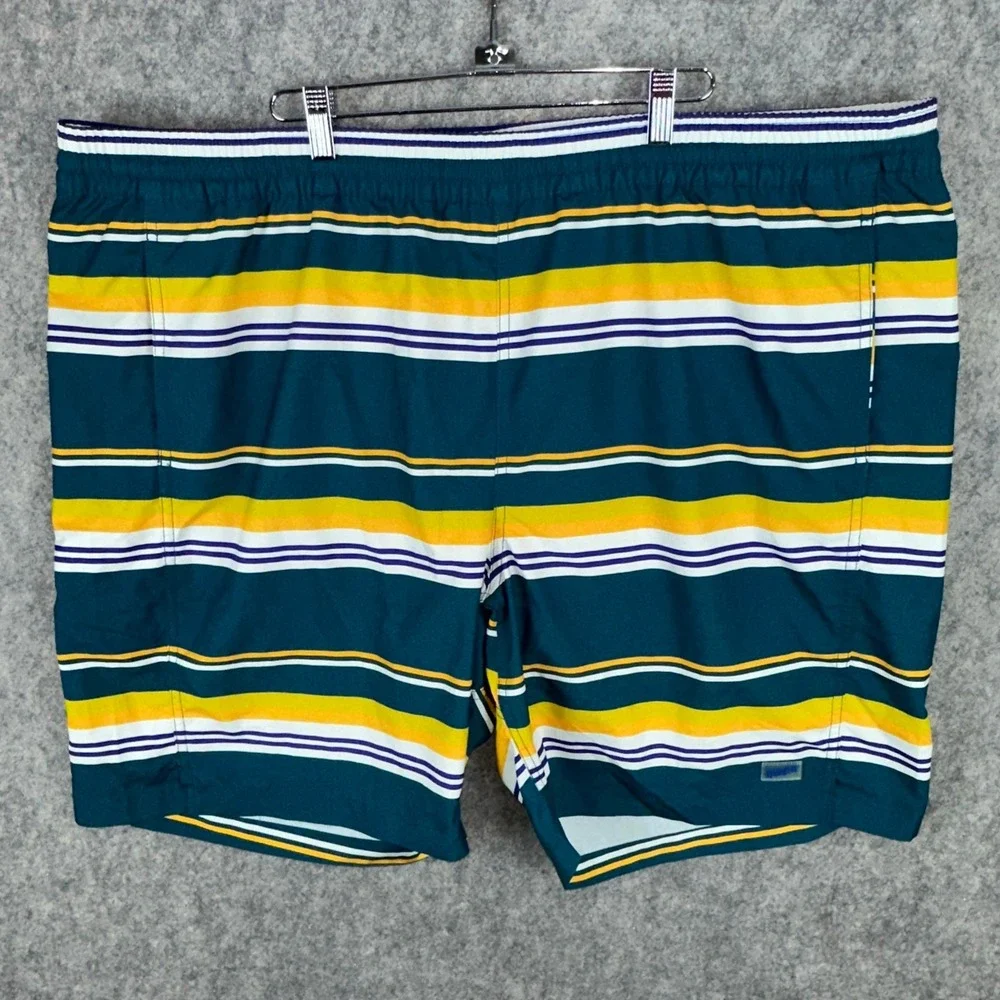 Duluth Board Shorts Mens 3XL Teal Pier Genius Striped 9in Swim Trunks Lined EUC